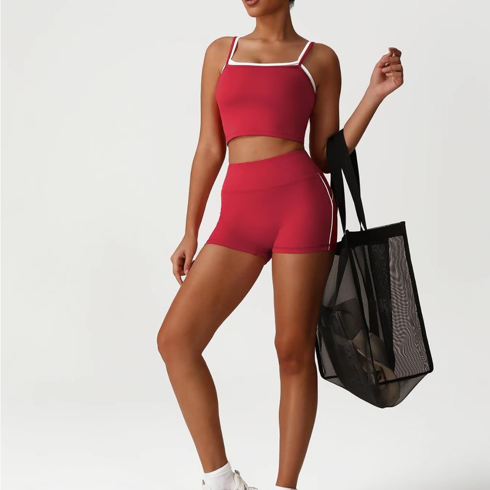 Red Athletic Crop Top and Shorts Set